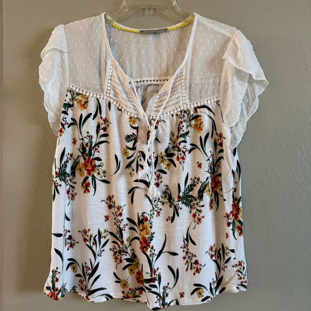 Daniel Rainn short Sleeve Blouse Ivory Floral Women’s Size Large